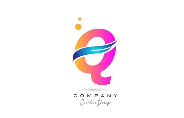 pink bubbles Q alphabet letter logo icon with blue swoosh. Creative template for company and business