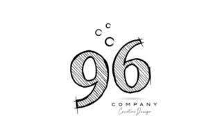 hand drawing number 96 logo icon design for company template. Creative logotype in pencil style vector