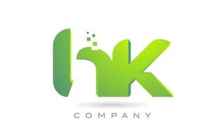 joined HK alphabet letter logo icon combination design with dots and green color. Creative template for company and business vector