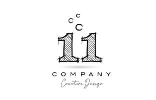 hand drawing number 11 logo icon design for company template. Creative logotype in pencil style vector