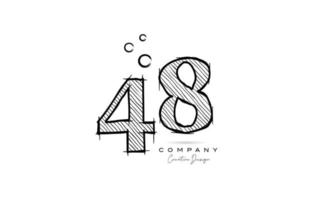 hand drawing number 48 logo icon design for company template. Creative logotype in pencil style vector