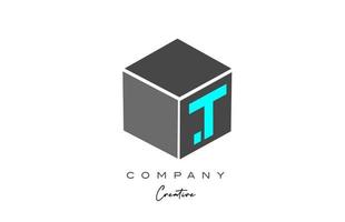 T grey cube letter alphabet letter logo icon in blue color. Creative design template for business and company vector