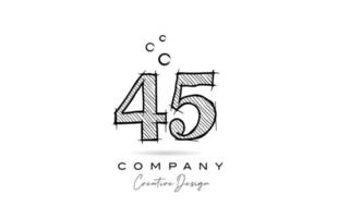 hand drawing number 45 logo icon design for company template. Creative logotype in pencil style vector