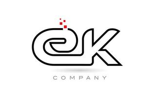 EK connected alphabet letter logo icon combination design with dots and red color. Creative template for company and business vector