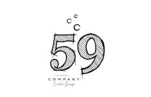 hand drawing number 59 logo icon design for company template. Creative logotype in pencil style vector