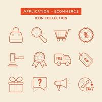 Collection of Red Outlines Icons For ECommerce App vector