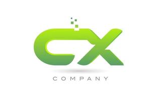 joined CX alphabet letter logo icon combination design with dots and green color. Creative template for company and business vector