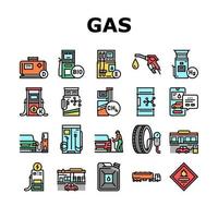 conjunto de iconos de equipo de reabastecimiento de combustible de gasolinera vector