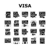 Visa For Traveling Collection Icons Set Vector