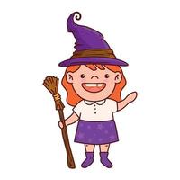girl disguised of witch for happy halloween celebration vector