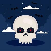 happy halloween banner with skull and bats flying vector