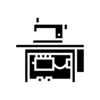 máquina de coser textil lugar de trabajo glifo icono vector ilustración