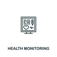 ícono de monitoreo de salud de la colección de cuidado de ancianos. símbolo de monitoreo de salud de elemento de línea simple para plantillas, diseño web e infografía vector