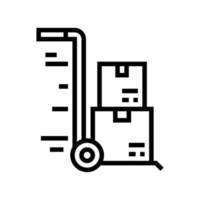 Ilustración de vector de icono de línea de envío gratuito de paquetes de carrito de almacén