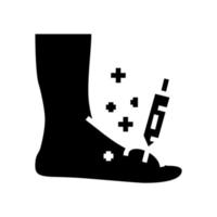 tratamiento con jeringa pie gota glifo icono vector ilustración