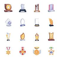 paquete de iconos planos de premios de cristal vector