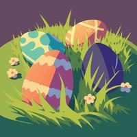 easter eggs in a grassy field vector