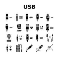 conjunto de iconos de compras de cable y puerto usb vector