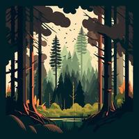 woodland forest landscape with trees vector