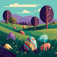 easter eggs in a grassy field vector