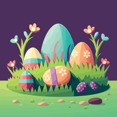 easter eggs in a grassy field