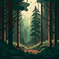 woodland forest landscape with trees vector