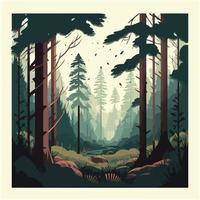 woodland forest landscape with trees vector