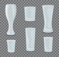 establecer iconos de maqueta, vasos transparentes vacíos vector