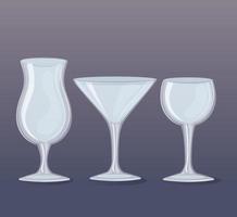 mockup, transparent glasses empty, cups of wine and cocktails vector
