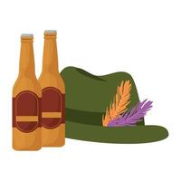 oktoberfest hat and beer bottles vector design