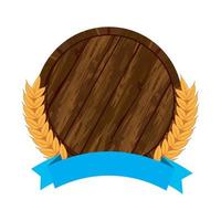 beer barrel with wheat ears and ribbon vector design