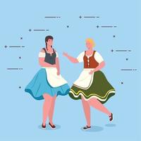 dibujos animados de mujeres oktoberfest con diseño de vector de tela tradicional