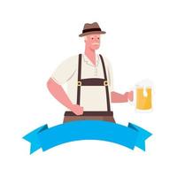 Dibujos animados de hombre de Oktoberfest con diseño tradicional de vector de tela y cerveza