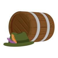 sombrero de oktoberfest con diseño de vector de barril de cerveza
