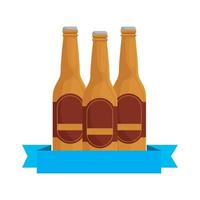 botellas de cerveza aisladas con diseño vectorial de cinta vector