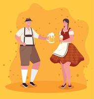 dibujos animados de hombre y mujer de oktoberfest con diseño de vector de tela tradicional