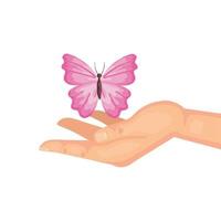 pink butterfly over hand vector design