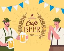 dibujos animados de hombres de oktoberfest con tela tradicional y diseño de vectores de cerveza