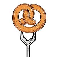 Isolated pretzel on fork vector design