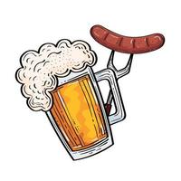 oktoberfest beer glass with sausage on fork vector design