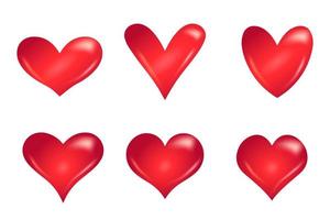 corazones rojos diseño 3d realista. conjunto de vectores de decoración de bodas. ilustración vectorial aislada