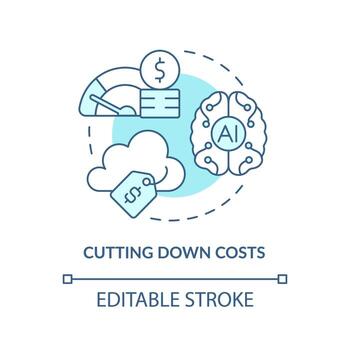 Cutting down costs turquoise concept icon. AI in cloud computing pros abstract idea thin line illustration. Isolated outline drawing. Editable stroke. Arial, Myriad Pro-Bold fonts used vector