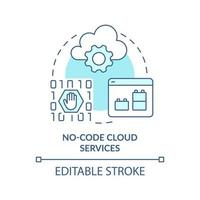 No-code cloud services turquoise concept icon. Cloud computing trends abstract idea thin line illustration. Isolated outline drawing. Editable stroke. Arial, Myriad Pro-Bold fonts used vector