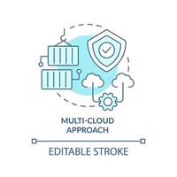 Multi-cloud approach turquoise concept icon. Data storage strategy. Computing abstract idea thin line illustration. Isolated outline drawing. Editable stroke. Arial, Myriad Pro-Bold fonts used vector