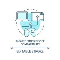 Ensure cross device compatibility turquoise concept icon. Gadget compliance abstract idea thin line illustration. Isolated outline drawing. Editable stroke. Arial, Myriad Pro-Bold fonts used vector