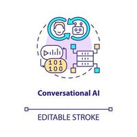 Conversational AI concept icon. Data science solution for business abstract idea thin line illustration. Isolated outline drawing. Editable stroke. Arial, Myriad Pro-Bold fonts used vector
