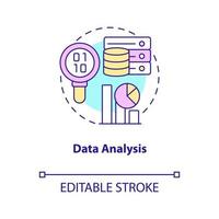 Data analysis concept icon. Virtual tools. Digital information processing stage abstract idea thin line illustration. Isolated outline drawing. Editable stroke. Arial, Myriad Pro-Bold fonts used vector