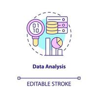 Data analysis concept icon. Virtual tools. Digital information processing stage abstract idea thin line illustration. Isolated outline drawing. Editable stroke. Arial, Myriad Pro-Bold fonts used vector