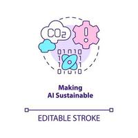 Making AI sustainable concept icon. Environment care. Data science challenge abstract idea thin line illustration. Isolated outline drawing. Editable stroke. Arial, Myriad Pro-Bold fonts used vector