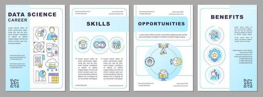 Data science career blue gradient brochure template. Engineer job. Leaflet design with linear icons. 4 vector layouts for presentation, annual reports. Arial, Myriad Pro-Regular fonts used